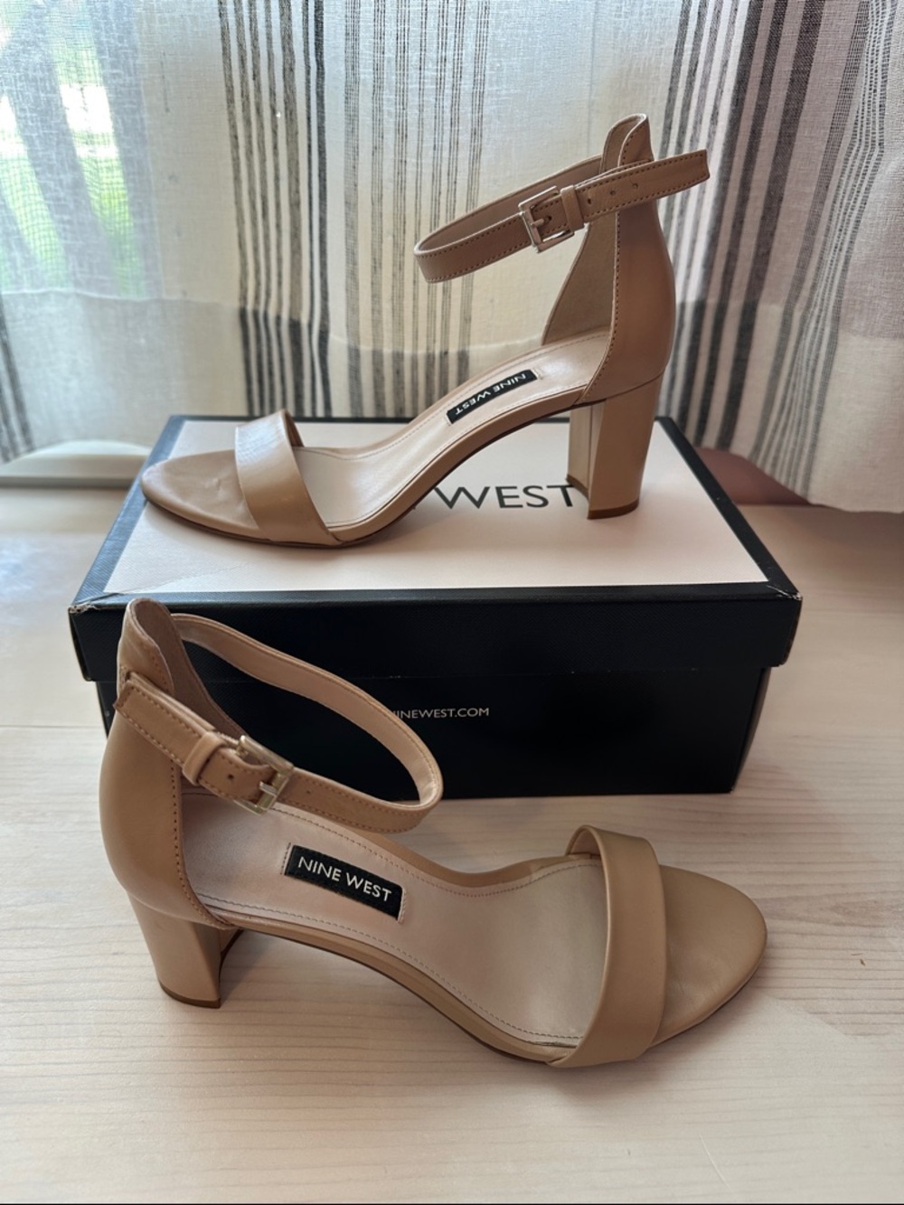 Nine West Tan Ankle-Strap Block 3in Heel Sandals